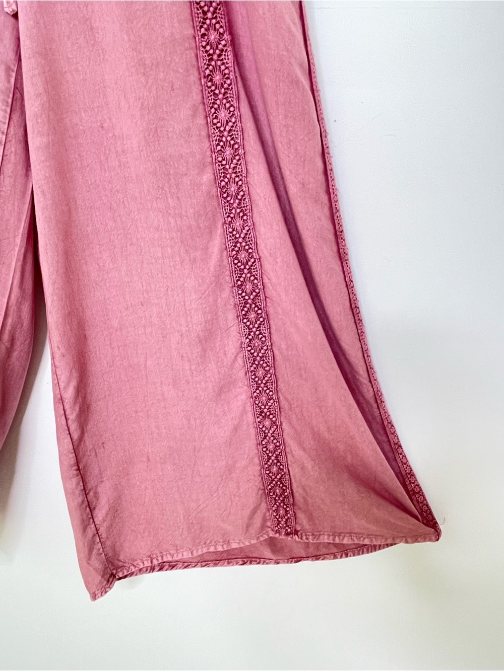 Bohemian | Devi Wide Leg Embroidered Palazzo Pants | Mauve Pink Lace-Trim Corset - Picture 9 of 16